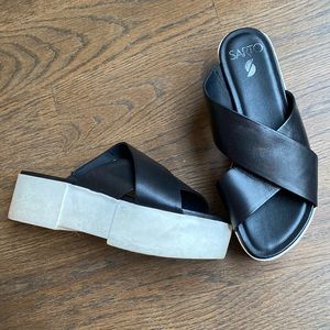 Black Leather Platform Sandals